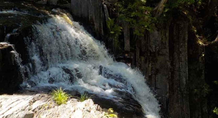 a waterfall runs in the Appalachian mountains of maine